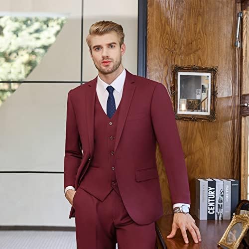 Ternos de Lupurty para homens, terno masculino de 3 peças Slim Fit, calça de colega de jaqueta sólida com gravata, conjunto de