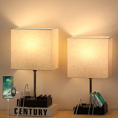 Conjunto de Caduke de 2 luminárias de cabeceira com lâmpadas, lâmpada de mesa com porta USB e porta tipo C Porta