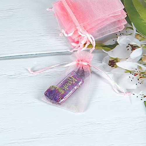 Pacote hrx 100pcs pequenas sacolas de jóias de organza de 2x3 polegadas, pequenas bolsas de presente de cordão rosa para um partido