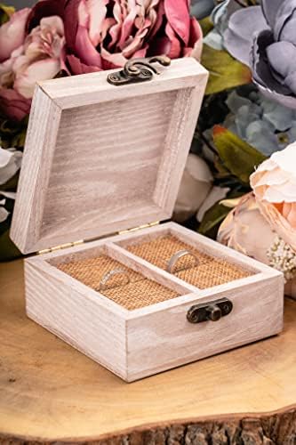 Caixa de anel de madeira STROVA para anéis de casamento e jóias de casal - gravado Sr. & Sra. Lettering - Caixa de portador de