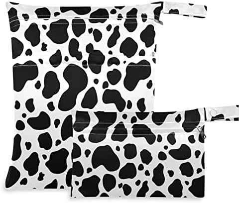 Zzxxb preto e branco estampa de vaca impermeável bolsa molhada fralda reutilizável saco molhado com bolso com zíper para