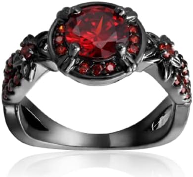Anel de casamento vermelho de rubi vermelho brilhante Anel de casamento preto Promise de jóias Tamanho 5-11 Us