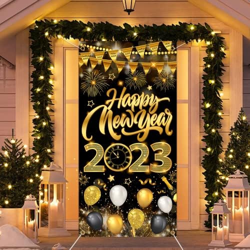 6x2,9ft Feliz Ano Novo Capa, Feliz Ano Novo Decorações de Portas 2023, Feliz Ano Novo Banner para Feliz Ano Novo Decorações