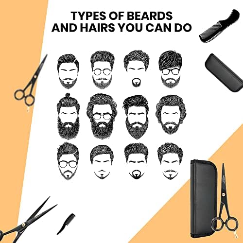 HB DOT - Tesoura profissional de bigode, tesoura de barba de bigode preto de 5 polegadas, tesoura de barba em aço inoxidável