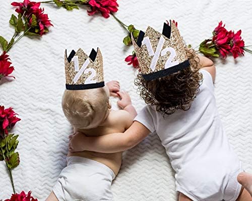 Waouh meio chapéu de aniversário para bebê - 1/2 de chapéu de coroa de aniversário, suporte de foto para bebê para aniversário de 6 meses, mini bolo de coroa esmagamento