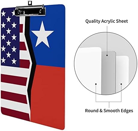 Bandeira Americana e Chilena Acrílica Clipboard Boards Portable Clip com placa de clipe de metal de baixo perfil para o escritório em casa
