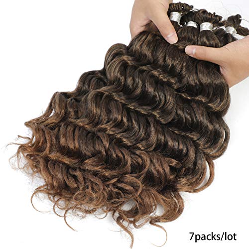 7 Pacote para o cabelo de onda de onda de ondas Cabelo de crochê pré -loop cacheado, 14 polegadas de onda de onda de onda profunda Cabelo de crochê de crochê de crochê, ombre marrom Ombre ondas