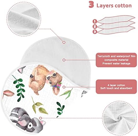 Yyzzh Raccoões veados florestas florestas folhas de musselina arroto para bebê 4 pacote algodão babadores de panos para