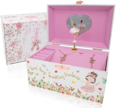 The Memory Building Company Music Box - Ballerina Jewelry Box for Girls and Boys w/colar e pulseira combinando - presentes