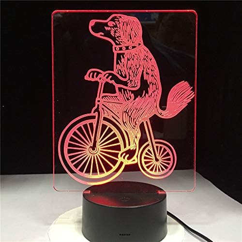 Jinnwell 3D Dog Bicycle Bike Night Lamp Lâmpada LED LED 7 Alteração do toque Touch Touch mesa de mesa Lâmpadas de decoração Presente com acrílico Base ABS de acrílico brinquedo de cabo USB