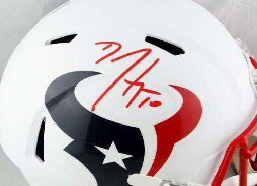 DeAndre Hopkins autografou Texans Flat White Speed ​​F/S Capacete - JSA W Auth *Red - Capacetes NFL autografados