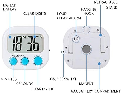 Timers de sala de aula para professores crianças grandes timer digital magnético 6 pacote azul branco