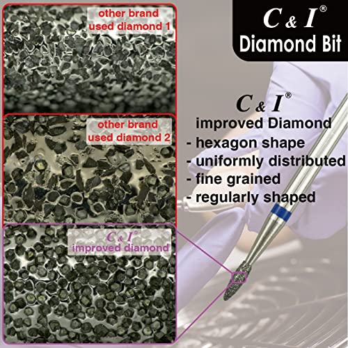 Derrama de diamante C & I Bit, forma de chama, arquivo eletrônico, broca limpa de cutícula profissional, pó de diamante aprimorado