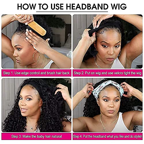 SweetGirl Curly Farda da cabeça Human Human Head Band Wigs Para Mulheres Negras Ondas Água Sem Glueless Wig com Bandeira da