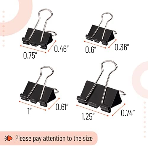 Sr. Pen-Binder Clips, 100 PC, tamanhos variados, preto, clipes de fichário de papel, grampos de papel tamanhos variados, clipes pretos para papel, clipes de fichário preto, clipes de escritório variados, clipes de fichário de metal