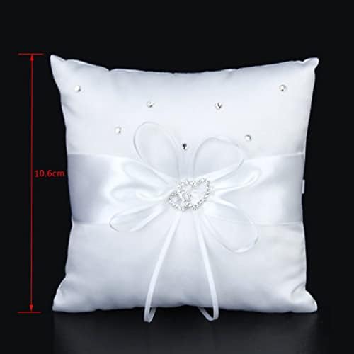 Veemoon 10x10cm Double Heart Bridal Wedding Pocket Pocket Pillow Almofada Cerimônia de Cerimônia Polícia Ceramony Pillow com fitas de cetim