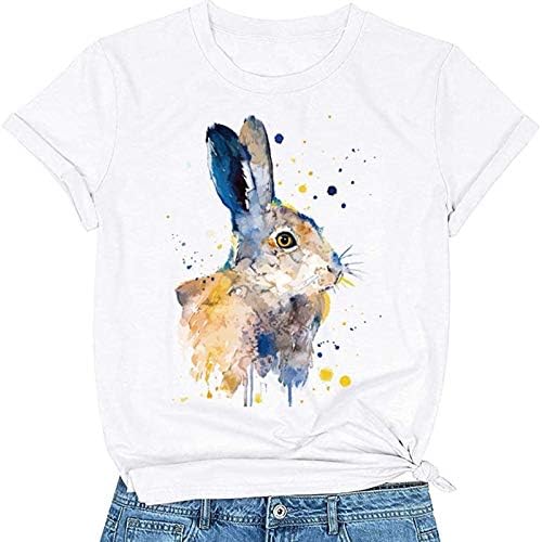 Camisetas de camisetas de Páscoa CGGMVCG para mulheres Longe de coelho de Páscoa Longo Camiseta Casual Camiseta Mulheres Tops Imprimindo