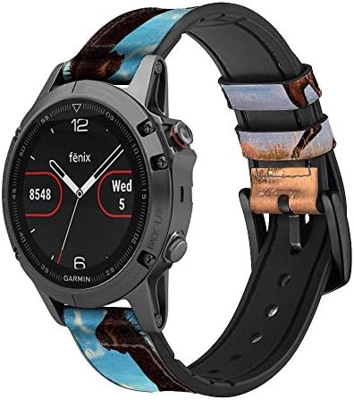CA0131 Wild Black Horse Couro e Silicone Smart Watch Band Strap for Garmin Approach S40, Forerunner 245/245/645/645,