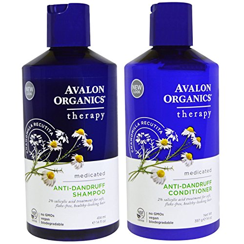 Avalon Organics Anti-SHAMPOO ANTIDURFO E ANTIDEIRO ANTIDRUFF PACKLE com ácido salicílico a 2%, aloe vera, árvore de chá, chamomille e óleos essenciais, 14 fl. Oz. cada