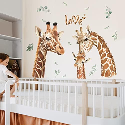 Decalmile Jungle Animals Decalques de parede de girafa Safari Animal Giraffe e deixa adesivos de parede Berçário Berçário Crianças