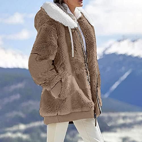 FOVIGUO Blusa de inverno clássico Feminino com capuz de manga comprida suéteres sólidos zip macio com suéter compacto de pescoço V de pescoço