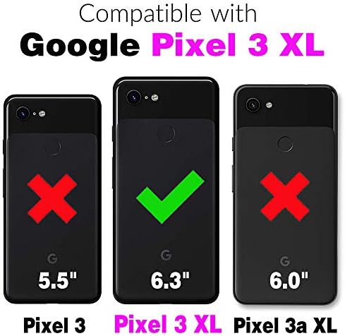 ASUWISH Compatível com o Google Pixel 3 XL Caixa de carteira e temperatura de protetor de vidro temperado Flip Purse Strap Titular