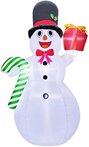 Turnmeon 10 pés de natal gigante infláveis ​​de boneco de neve cana de Natal Decorações ao ar livre com luzes LEDs estaca Tethers Holida