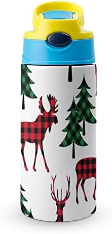 Garrafa de água isolada Christmas Moose Vacuum Cup 500ml Tumbler de aço inoxidável com palha e tampa para viagens