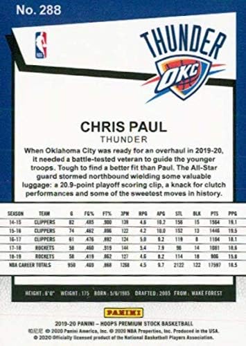2019-20 Panini Hoops Premium Stock Retail 288 Chris Paul Oklahoma City Thunder NBA Basketball Trading Card