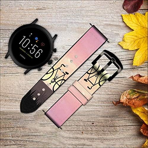 CA0636 Bicycle Sunset Leather & Silicone Smart Watch Band Strap for Fossil Mens Gen 5e 5 4 Sport, Hybrid Smartwatch HR Neutra,