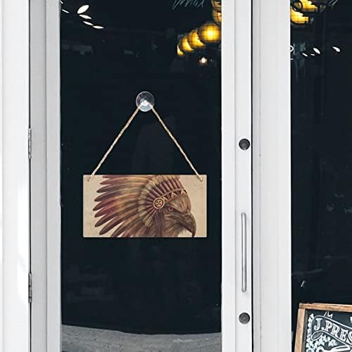 US Indian Bald Eagle Wood Wood Sign personalizada placa de madeira decoração de arte de parede com cordas para o escritório em