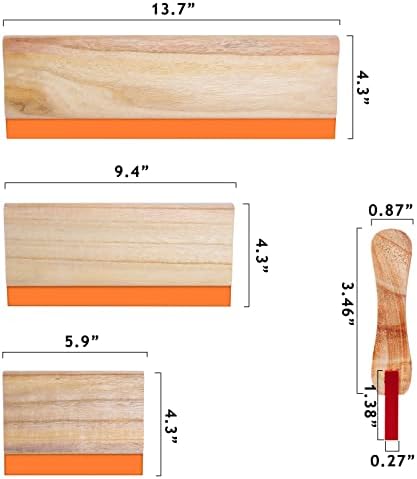 Salhege de serigrafia, 5,9 polegadas/9,4 polegadas/13,7 polegadas, 75 Durômetro Raspador de seda de tinta de madeira para tela Squeegee-3pcs