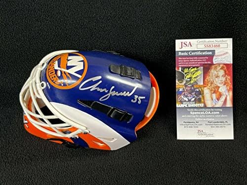 Chris Osgood assinou o Mini Goalie Mask de Nova York, JSA CoA - capacetes e máscaras autografadas da NHL