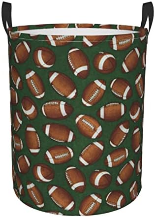Futebol Verde impresso redondo cesta de roupa dobrável com alça para casa, banheiro, roupas sujas, armazenamento de brinquedos