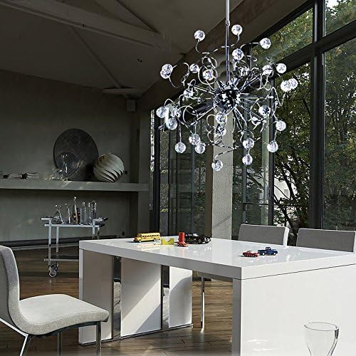 Lustre de cristal moderno Mamei, lustre de teto do quarto art déco, lustre de prata da sala de jantar sobre mesa, lustre de declaração, luz pendente pendente para entrada