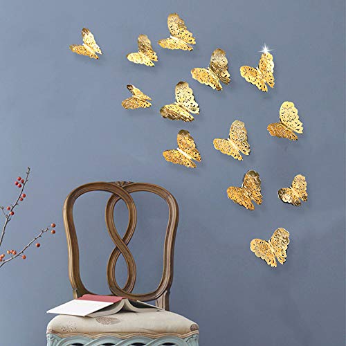 Vefsu 12 pcs 3d adesivos de parede oca geladeira borboleta para decoração em casa
