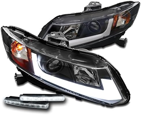 ZMAUTOPTS LED FELHEIROS DE PROJETOR DE TUBO BLACK W/6 DRL branco compatível com 2012-14 Honda Civic Sedan/2012-13 Coupe
