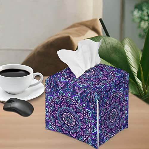 Coldinair Purple Mandala Print Tissue Box Capa para mulheres, porta de lençol quadrado de couro PU para banheiro, bancada de