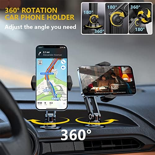 Portador de telefone do carro Qincoon, rotação de 360 ​​° Smartphone de painel de alumínio universal para iPhone Samsung Android, Montagem de celular de metal