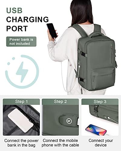 Mochila de viagem VECAVE PARA MULHERES, Vôo da companhia aérea APREAÇÃO APROVADA DE Laptop à prova d'água de 14 polegadas Backpack ， Continue a mochila com mochilas casuais de compartimento de sapatos DarkGreenGreen