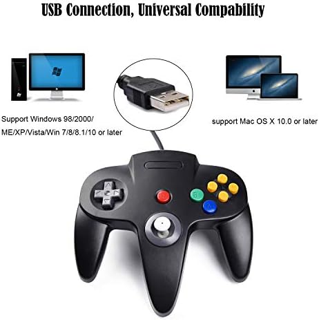 2 pacote controlador N64 com fio USB, Suily Classic N64 PC Gamepad Joystick Controller para Windows PC Mac Linux Raspberry Pi 3