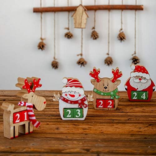 Calendário de contagem regressiva de Natal AMOSFUN Blocks calendário de mesa de madeira 2020 Standing Santa Claus Snowman Rena