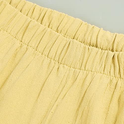 Calças de linho de algodão casual de verão para mulheres calças largas de perna larga Pontas longas com bolsos com calças de conforto