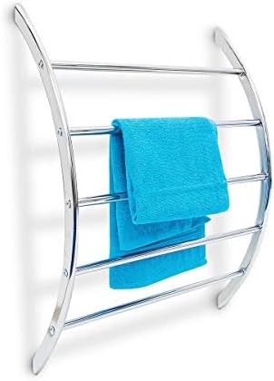 Relaxdays de parede Towel Selder de aço cromado com 5 trilhos 70 x 56,5 x 15,5 cm, banheiro para banheira e roupas de banho Modern Metallic Look -Silver