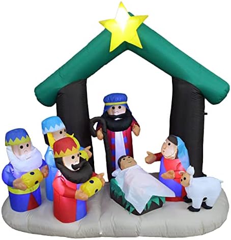 Dois pacote de decorações de festas de Natal, inclui cena inflável de natividade inflável com 1,80 metro de altura e árvore inflável