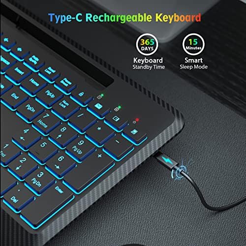 Teclado sem fio Salta com 7 backlits coloridos, descanso de pulso, teclado de 2.4g de computador com suporte de telefone, teclado ergonômico de tamanho completo recarregável com teclas silenciosas para MacBook, PC, laptop