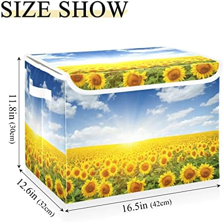 Innwgogo Field Sunflowers Sun Storage Bins com tampas para organizar a cesta de armazenamento com alças Oxford Ploth Storage Cube