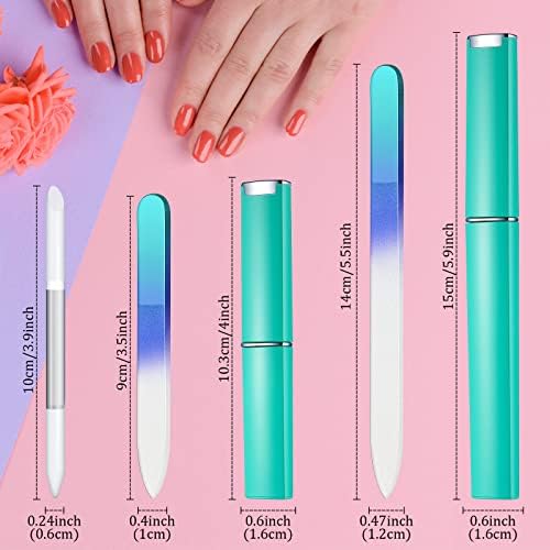 6 peças cuticle cuticle huscher unhas conjunto de arquivos de cristal imitados arquivos de vidro de dupla face com estojo e aparador