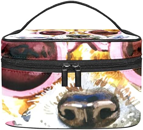Bolsa de maquiagem de viagem Yoyoamoy, cachorro fofo com copos Lenço grande bolsa de cosmética maquia