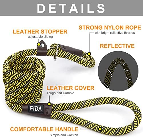 Fida Durable Slip Lead Dog Leash, 6 pés x 1/2 Leash de loop de cães pesados, corda forte e confortável com trela para